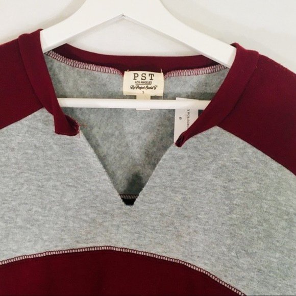 PST by Project Social T Sweatshirt Comfy Cozy Bunny Soft Maroon Grey Color Block - Picture 5 of 9